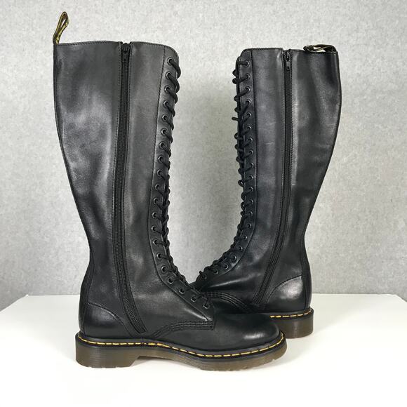 Dr Martens 1B60 Boots Womens US 9 Black Leather 20 Eye Knee High Lace Up EU 41 - Picture 4 of 16